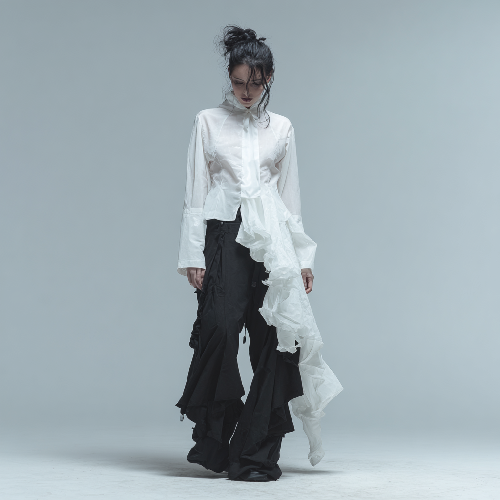 Asymmetric ruffle shirt